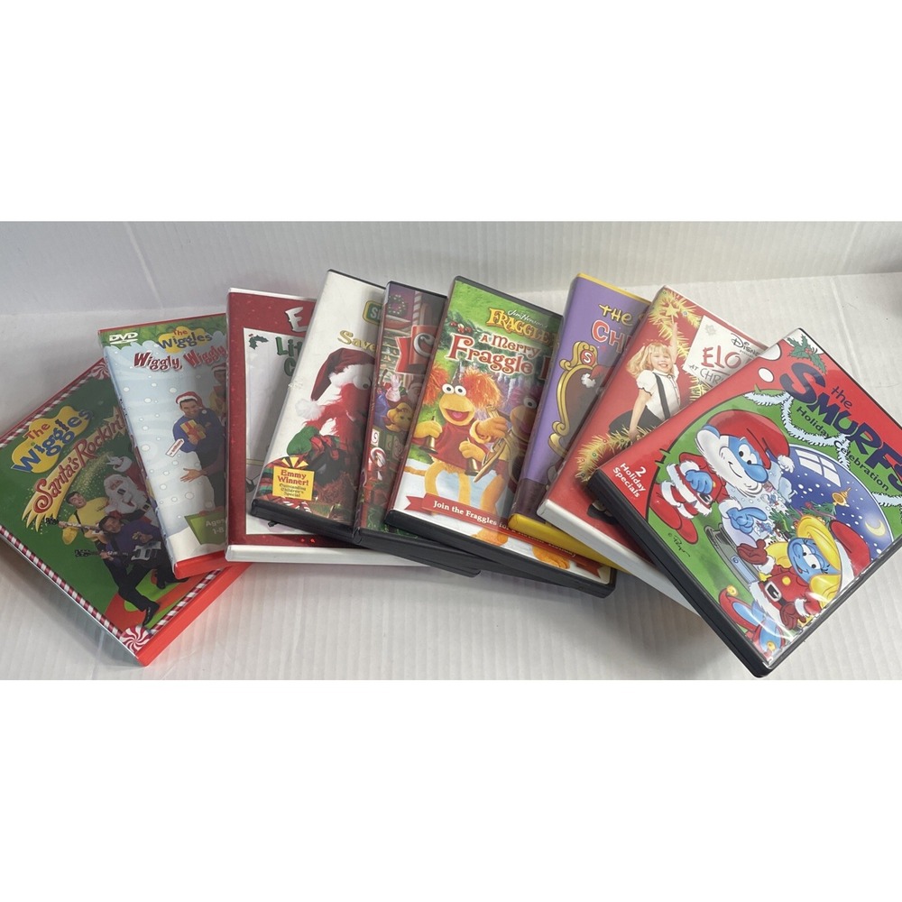 Children Kids Christmas Movies Lot 11 Elmo, Smurfs, Eloise, FraggleRock, Wiggles
